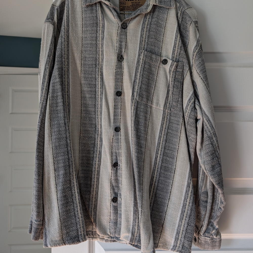 Men's Casual Gray Striped Button-Down Shirt XXL More Like A Small XL or Big L